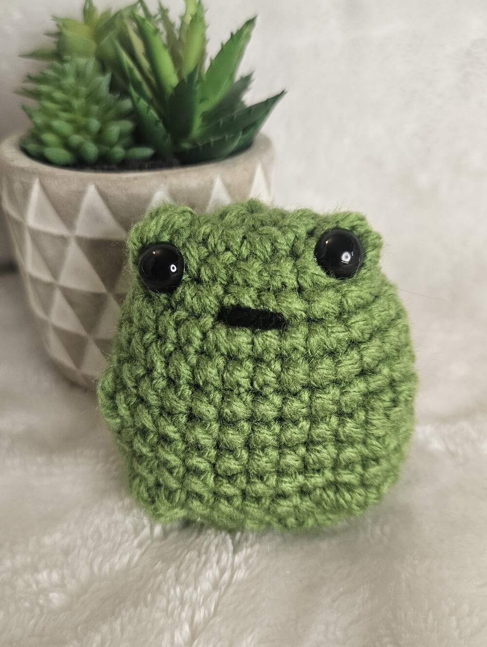Handmade Crochet Pocket Frog Plushie Desk Buddy